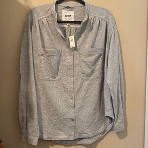 aerie Heather Gray Button-Front Oversized Shirt